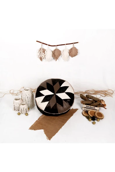 Şok Fiyat Açılışa Özel %50 Off! Art Deco El Yapımı Hakiki Deri Orijinal Bohem Ottoman Puf Minder60cm - Resim 5