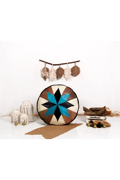 Şok Fiyat Açılışa Özel %50 Off! Art Deco El Yapımı Hakiki Deri Orijinal Bohem Ottoman Puf Minder60cm - 3