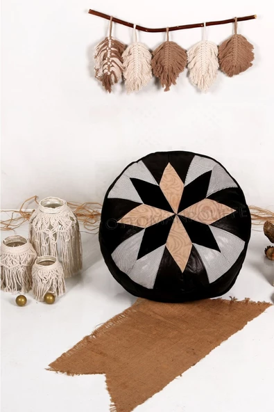 Şok Fiyat Açılışa Özel %50 Off! Art Deco El Yapımı Hakiki Deri Orijinal Bohem Ottoman Puf Minder60cm