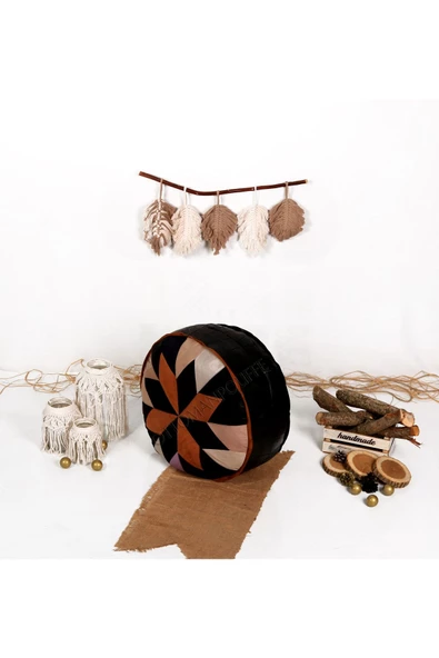 Şok Fiyat Açılışa Özel %50 Off! Art Deco El Yapımı Hakiki Deri Orijinal Bohem Ottoman Puf Minder60cm - 2