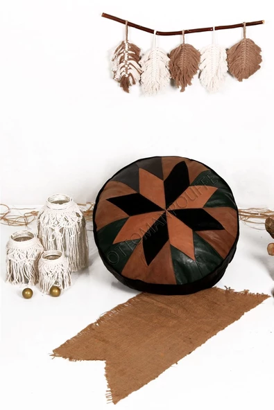 Şok Fiyat Açılışa Özel %50 Off! Art Deco El Yapımı Hakiki Deri Orijinal Bohem Ottoman Puf Minder60cm