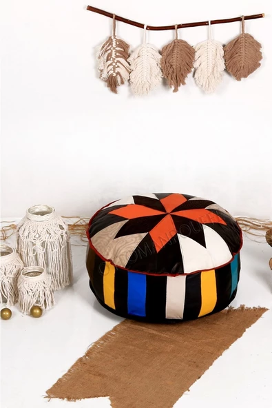 Şok Fiyat Açılışa Özel %50 Off! Art Deco El Yapımı Hakiki Deri Orijinal Bohem Ottoman Puf Minder60cm