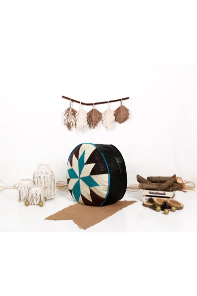 Şok Fiyat Açılışa Özel %50 Off! Art Deco El Yapımı Hakiki Deri Orijinal Bohem Ottoman Puf Minder60cm - 3