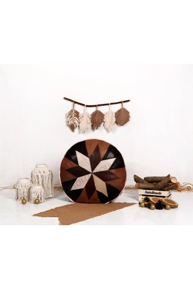 Şok Fiyat Açılışa Özel %50 Off! Art Deco El Yapımı Hakiki Deri Orijinal Bohem Ottoman Puf Minder60cm - Resim 5