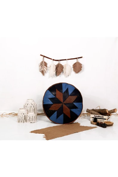 Dolgulu! Art Deco Iskandinav El Yapımı Hakiki Deri Orijinal Bohem Ottoman Puf Yer Minderi 60x30cm - Resim 4