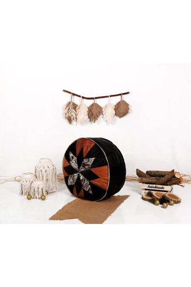 Şok Fiyat Açılışa Özel %50 Off! Art Deco El Yapımı Hakiki Deri Orijinal Bohem Ottoman Puf Minder60cm - Resim 2