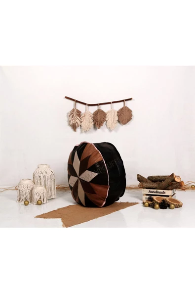 Şok Fiyat Açılışa Özel %50 Off! Art Deco El Yapımı Hakiki Deri Orijinal Bohem Ottoman Puf Minder60cm - Resim 2