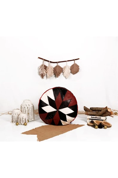 Şok Fiyat Açılışa Özel %50 Off! Art Deco El Yapımı Hakiki Deri Orijinal Bohem Ottoman Puf Minder60cm - 5