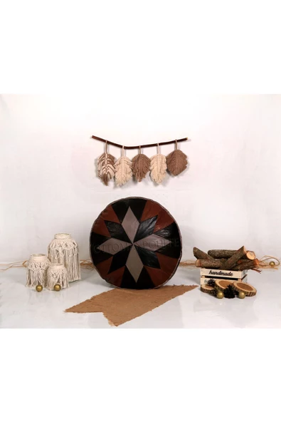 Şok Fiyat Açılışa Özel %50 Off! Art Deco El Yapımı Hakiki Deri Orijinal Bohem Ottoman Puf Minder60cm - 4