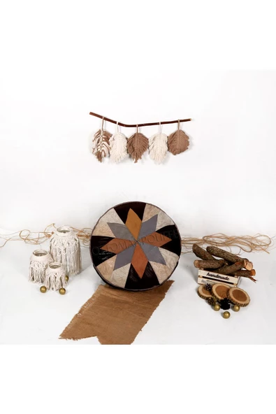 Şok Fiyat Açılışa Özel %50 Off! Art Deco El Yapımı Hakiki Deri Orijinal Bohem Ottoman Puf Minder60cm - Resim 3