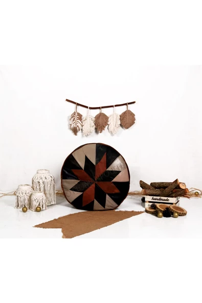 Şok Fiyat Açılışa Özel %50 Off! Art Deco El Yapımı Hakiki Deri Orijinal Bohem Ottoman Puf Minder60cm - Resim 5