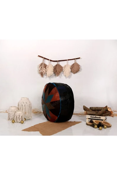 Şok Fiyat Açılışa Özel %50 Off! Art Deco El Yapımı Hakiki Deri Orijinal Bohem Ottoman Puf Minder60cm - 3