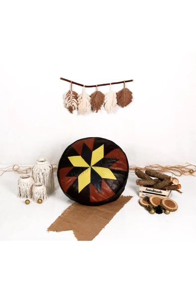 Şok Fiyat Açılışa Özel %50 Off! Art Deco El Yapımı Hakiki Deri Orijinal Bohem Ottoman Puf Minder60cm - Resim 4