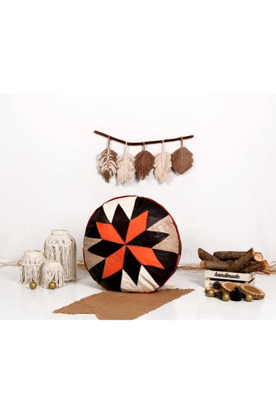 Şok Fiyat Açılışa Özel %50 Off! Art Deco El Yapımı Hakiki Deri Orijinal Bohem Ottoman Puf Minder60cm - 5