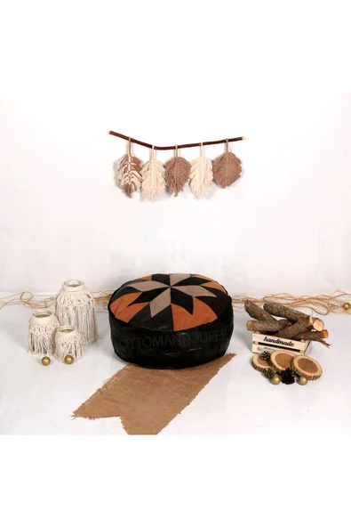 Şok Fiyat Açılışa Özel %50 Off! Art Deco El Yapımı Hakiki Deri Orijinal Bohem Ottoman Puf Minder60cm - Resim 3