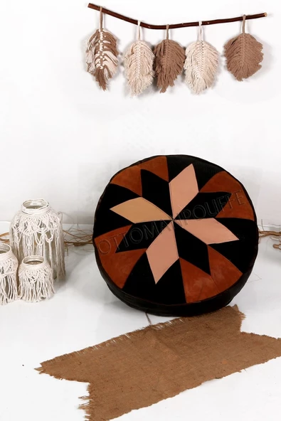 Şok Fiyat Açılışa Özel %50 Off! Art Deco El Yapımı Hakiki Deri Orijinal Bohem Ottoman Puf Minder60cm