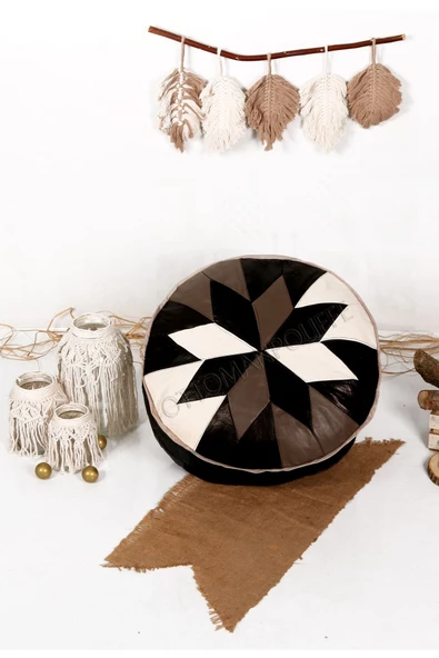 Şok Fiyat Açılışa Özel %50 Off! Art Deco El Yapımı Hakiki Deri Orijinal Bohem Ottoman Puf Minder60cm ürün görseli