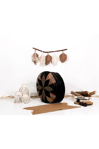 Şok Fiyat Açılışa Özel %50 Off! Art Deco El Yapımı Hakiki Deri Orijinal Bohem Ottoman Puf Minder60cm - 3