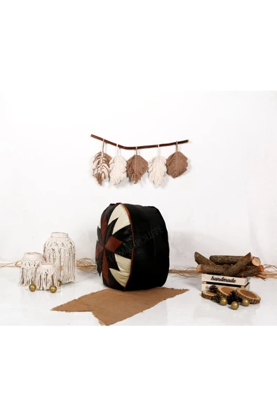 Şok Fiyat Açılışa Özel %50 Off! Art Deco El Yapımı Hakiki Deri Orijinal Bohem Ottoman Puf Minder60cm - Resim 2