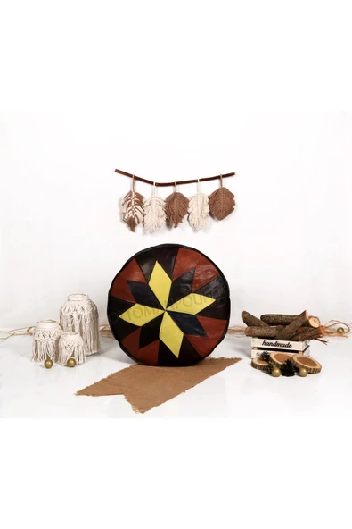 Şok Fiyat Açılışa Özel %50 Off! Art Deco El Yapımı Hakiki Deri Orijinal Bohem Ottoman Puf Minder60cm - Resim 5