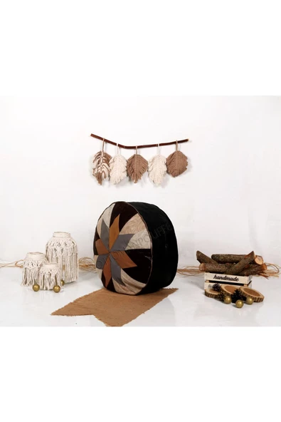 Şok Fiyat Açılışa Özel %50 Off! Art Deco El Yapımı Hakiki Deri Orijinal Bohem Ottoman Puf Minder60cm - Resim 2