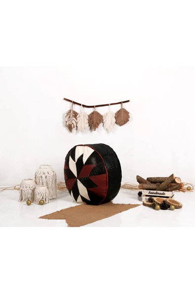 Şok Fiyat Açılışa Özel %50 Off! Art Deco El Yapımı Hakiki Deri Orijinal Bohem Ottoman Puf Minder60cm - 3
