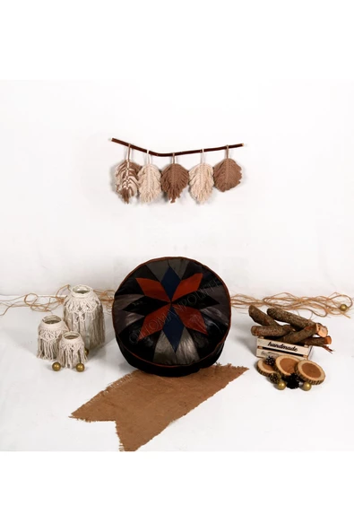 Şok Fiyat Açılışa Özel %50 Off! Art Deco El Yapımı Hakiki Deri Orijinal Bohem Ottoman Puf Minder60cm - 5