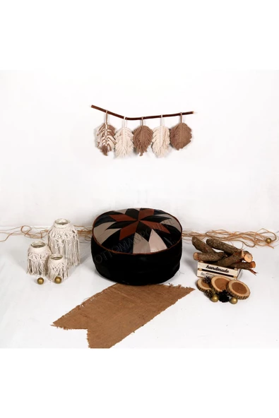 Şok Fiyat Açılışa Özel %50 Off! Art Deco El Yapımı Hakiki Deri Orijinal Bohem Ottoman Puf Minder60cm - Resim 4