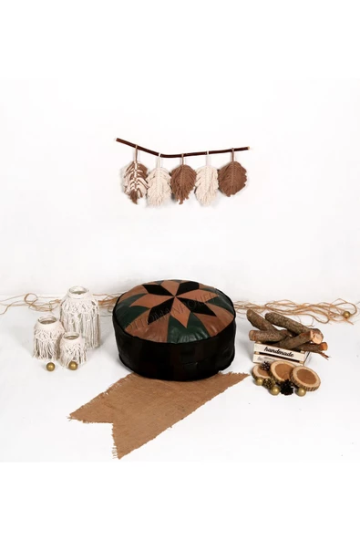 Şok Fiyat Açılışa Özel %50 Off! Art Deco El Yapımı Hakiki Deri Orijinal Bohem Ottoman Puf Minder60cm - Resim 3