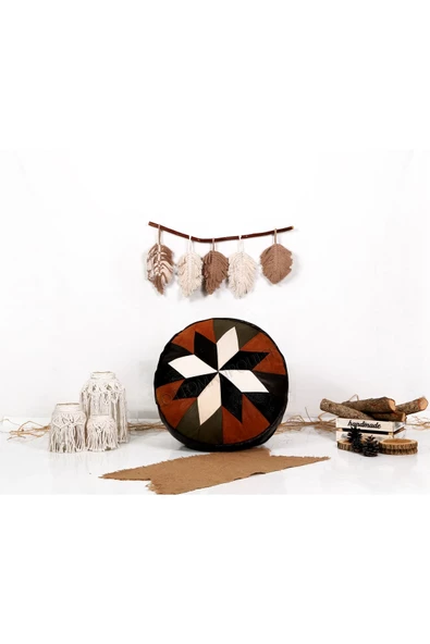 Şok Fiyat Açılışa Özel %50 Off! Art Deco El Yapımı Hakiki Deri Orijinal Bohem Ottoman Puf Minder60cm - Resim 4