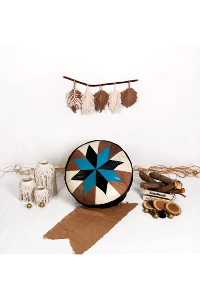Şok Fiyat Açılışa Özel %50 Off! Art Deco El Yapımı Hakiki Deri Orijinal Bohem Ottoman Puf Minder60cm - 5