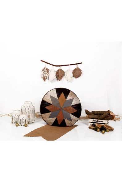 Şok Fiyat Açılışa Özel %50 Off! Art Deco El Yapımı Hakiki Deri Orijinal Bohem Ottoman Puf Minder60cm - Resim 5