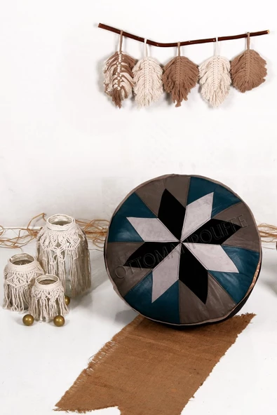 Şok Fiyat Açılışa Özel %50 Off! Art Deco El Yapımı Hakiki Deri Orijinal Bohem Ottoman Puf Minder60cm
