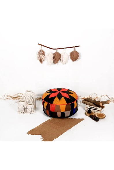 Dolgulu! Art Deco Iskandinav El Yapımı Hakiki Deri Orijinal Bohem Ottoman Puf Yer Minderi 60x30cm - 4