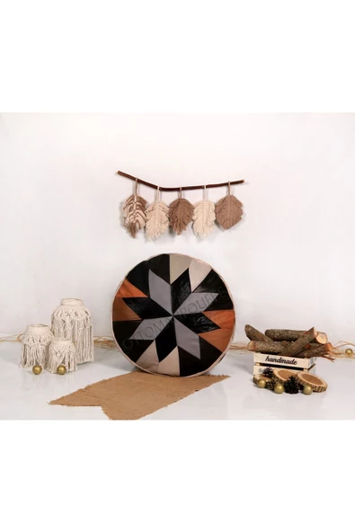 Şok Fiyat Açılışa Özel %50 Off! Art Deco El Yapımı Hakiki Deri Orijinal Bohem Ottoman Puf Minder60cm - Resim 4