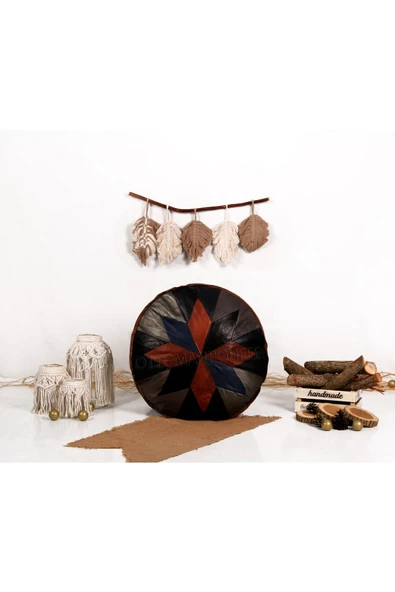 Şok Fiyat Açılışa Özel %50 Off! Art Deco El Yapımı Hakiki Deri Orijinal Bohem Ottoman Puf Minder60cm - 3