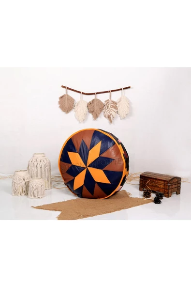 Dolgulu! Art Deco Iskandinav El Yapımı Hakiki Deri Orijinal Bohem Ottoman Puf Yer Minderi 60x30cm - Resim 2