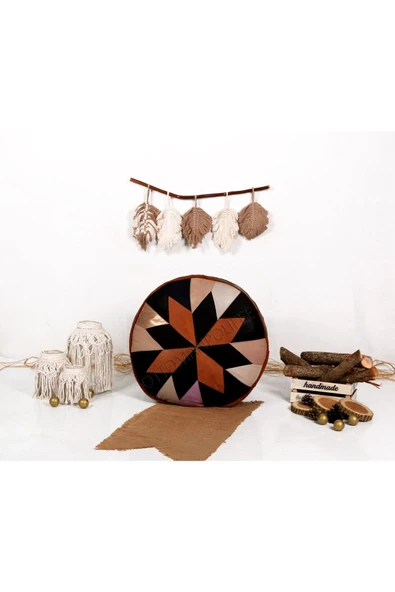 Şok Fiyat Açılışa Özel %50 Off! Art Deco El Yapımı Hakiki Deri Orijinal Bohem Ottoman Puf Minder60cm - 3