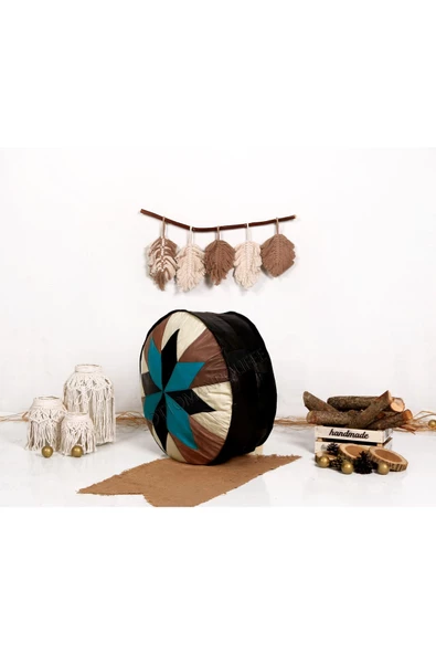Şok Fiyat Açılışa Özel %50 Off! Art Deco El Yapımı Hakiki Deri Orijinal Bohem Ottoman Puf Minder60cm - 4