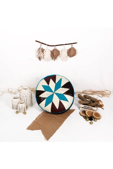 Şok Fiyat Açılışa Özel %50 Off! Art Deco El Yapımı Hakiki Deri Orijinal Bohem Ottoman Puf Minder60cm - 4