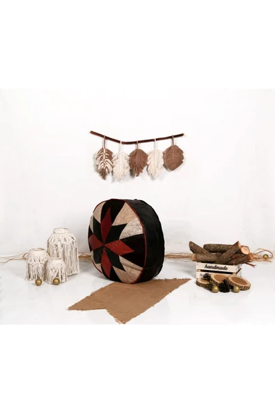 Şok Fiyat Açılışa Özel %50 Off! Art Deco El Yapımı Hakiki Deri Orijinal Bohem Ottoman Puf Minder60cm - 2
