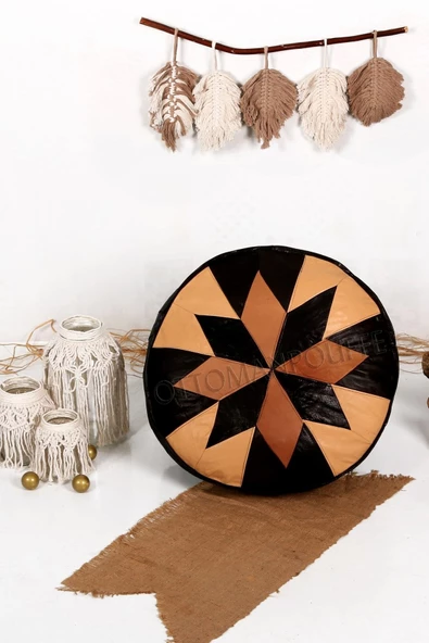 Şok Fiyat Açılışa Özel %50 Off! Art Deco El Yapımı Hakiki Deri Orijinal Bohem Ottoman Puf Minder60cm