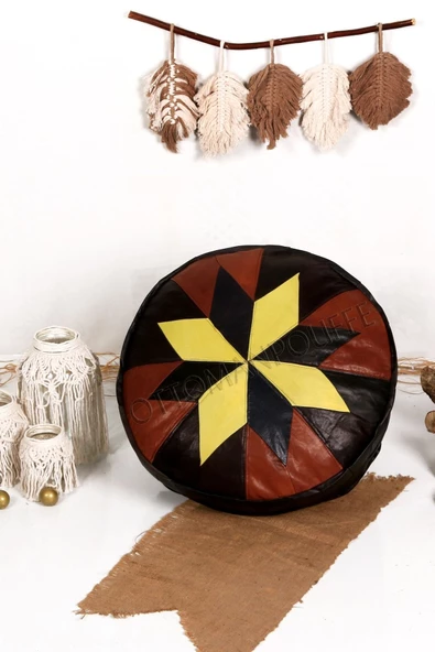 Şok Fiyat Açılışa Özel %50 Off! Art Deco El Yapımı Hakiki Deri Orijinal Bohem Ottoman Puf Minder60cm