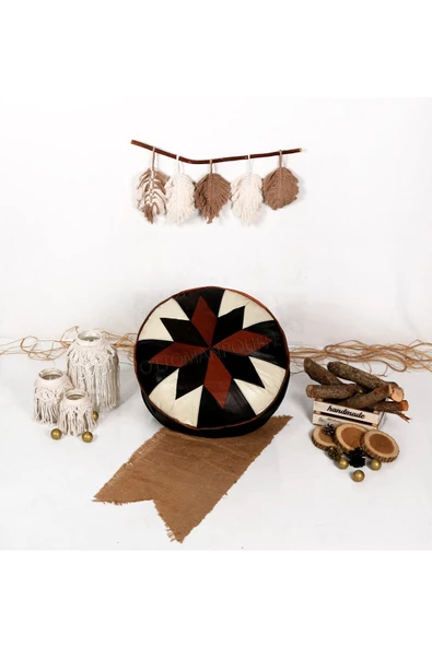 Şok Fiyat Açılışa Özel %50 Off! Art Deco El Yapımı Hakiki Deri Orijinal Bohem Ottoman Puf Minder60cm - Resim 3