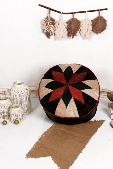 Şok Fiyat Açılışa Özel %50 Off! Art Deco El Yapımı Hakiki Deri Orijinal Bohem Ottoman Puf Minder60cm