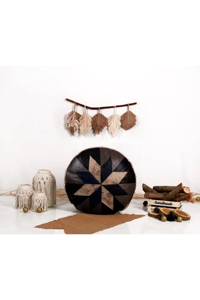 Şok Fiyat Açılışa Özel %50 Off! Art Deco El Yapımı Hakiki Deri Orijinal Bohem Ottoman Puf Minder60cm - 4