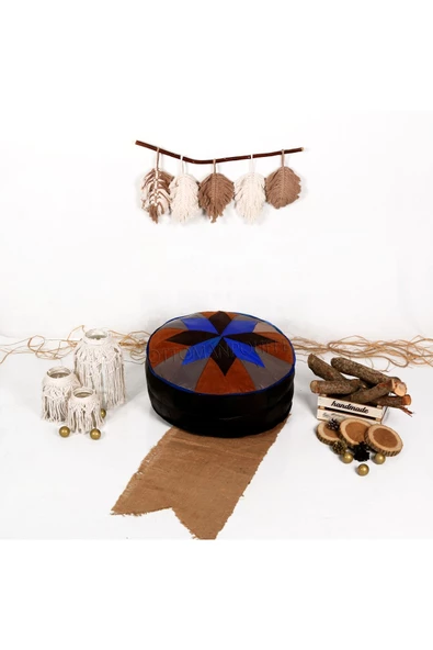 Şok Fiyat Açılışa Özel %50 Off! Art Deco El Yapımı Hakiki Deri Orijinal Bohem Ottoman Puf Minder60cm - 3
