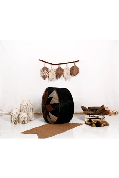 Şok Fiyat Açılışa Özel %50 Off! Art Deco El Yapımı Hakiki Deri Orijinal Bohem Ottoman Puf Minder60cm - Resim 2