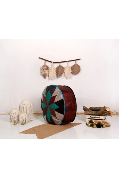 Şok Fiyat Açılışa Özel %50 Off! Art Deco El Yapımı Hakiki Deri Orijinal Bohem Ottoman Puf Minder60cm - Resim 3