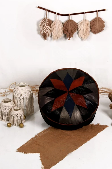 Şok Fiyat Açılışa Özel %50 Off! Art Deco El Yapımı Hakiki Deri Orijinal Bohem Ottoman Puf Minder60cm